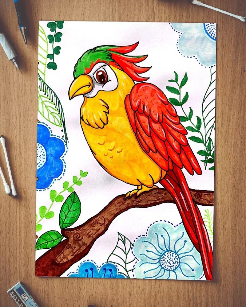 How to draw a bird Parrot