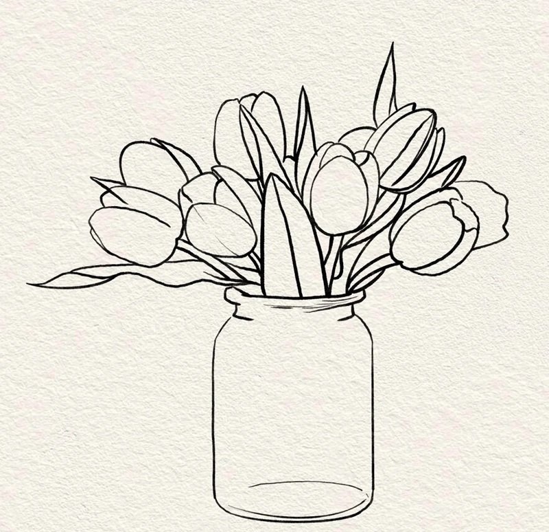 How to draw a bunch of flowers in a vase 7
