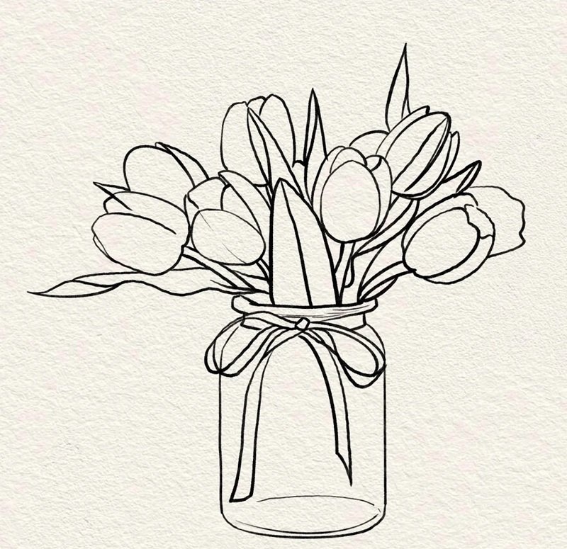 How to draw a bunch of flowers in a vase 8