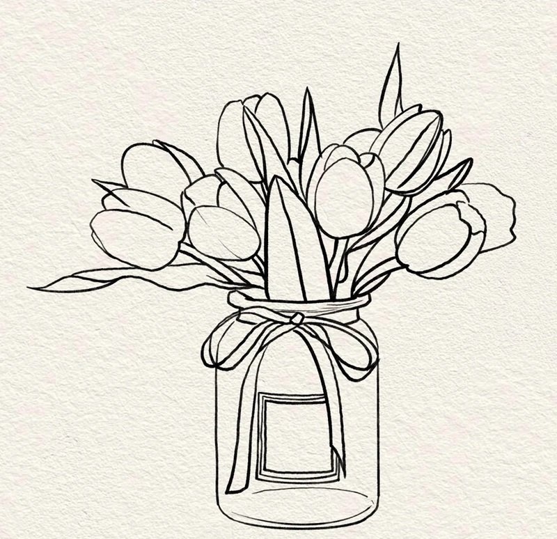 How to draw a bunch of flowers in a vase 9