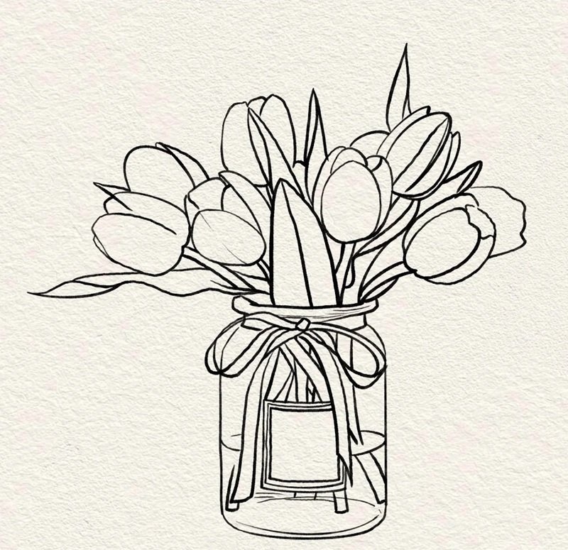 How to draw a bunch of flowers in a vase