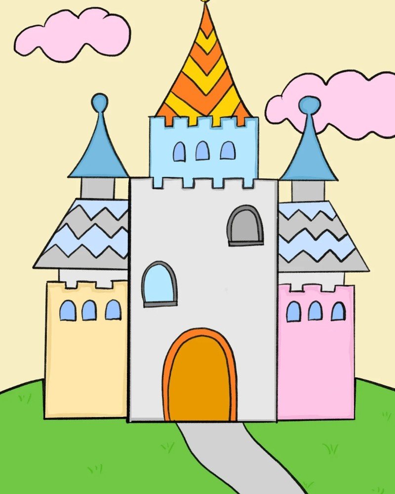 How to draw a castle step by step