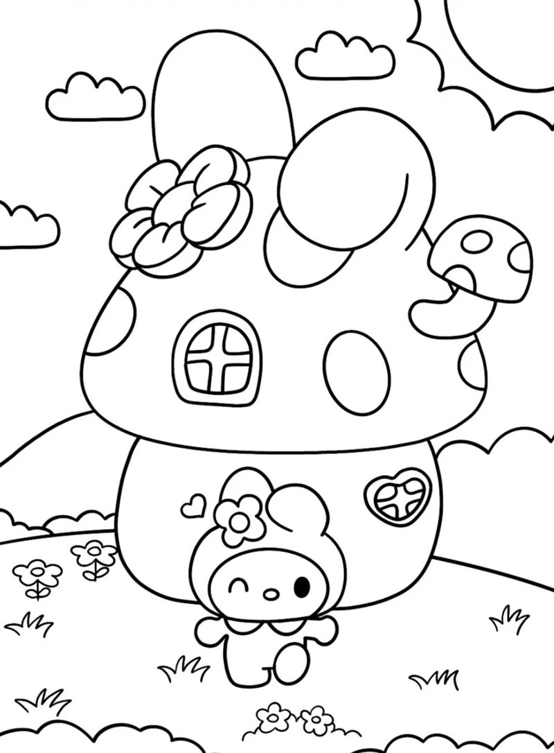 How to draw a cute mushroom house 4