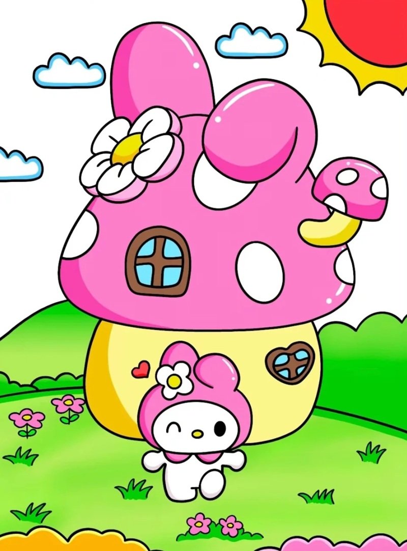 How to draw a cute mushroom house 