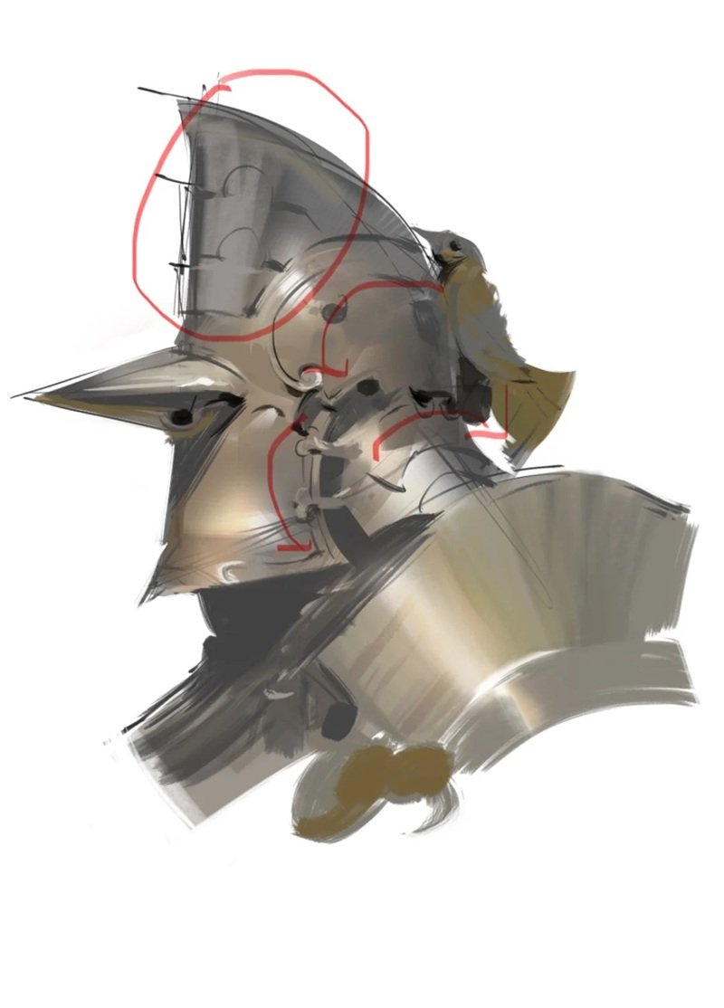 How to draw a helmet on a knight 3