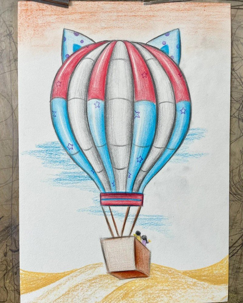 How to draw a hot air balloon for kids