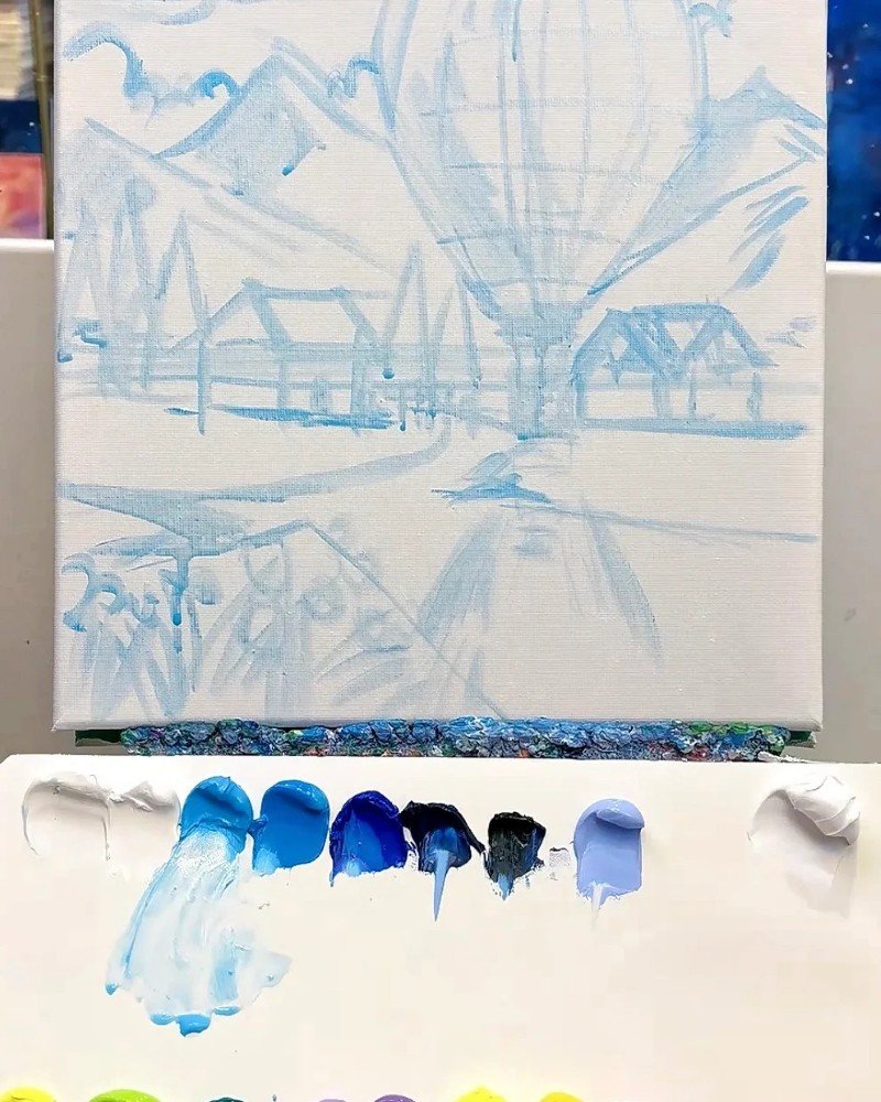 How to draw a hot air balloon flying 1