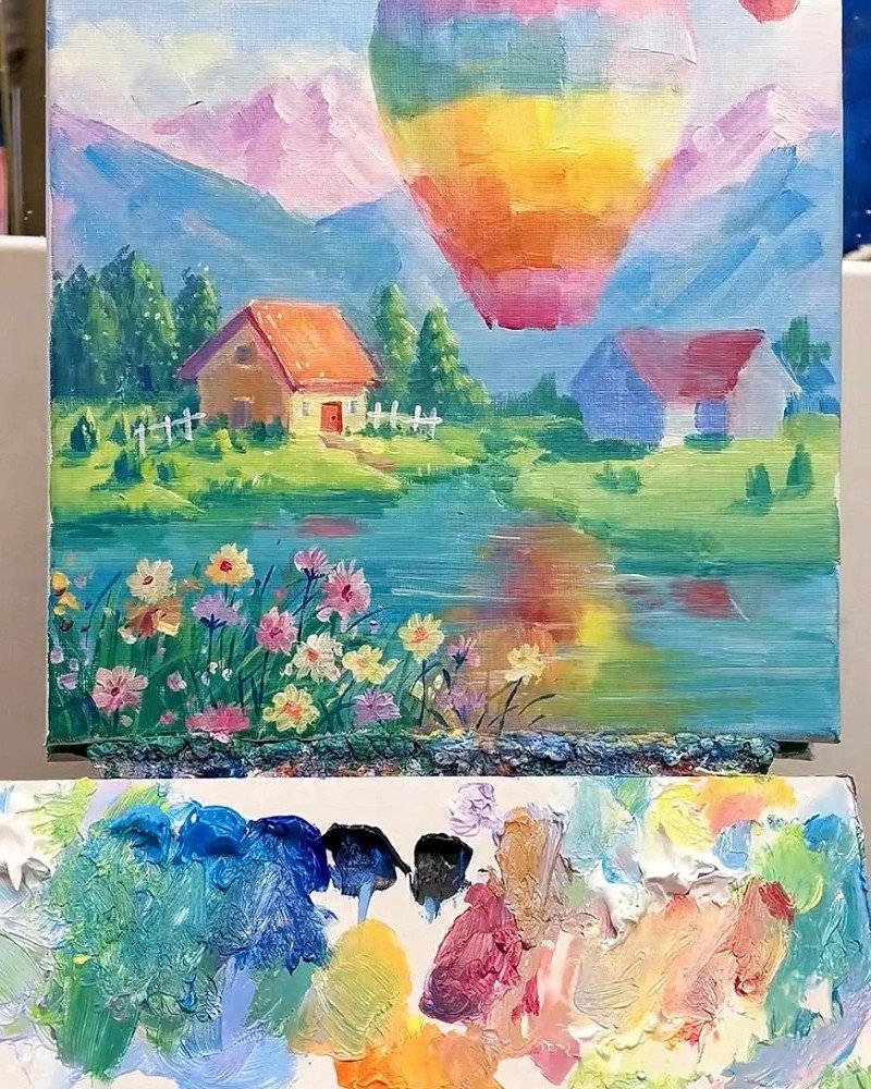How to draw a hot air balloon flying 5
