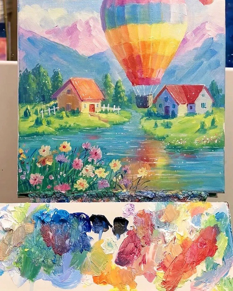 How to draw a hot air balloon flying 6