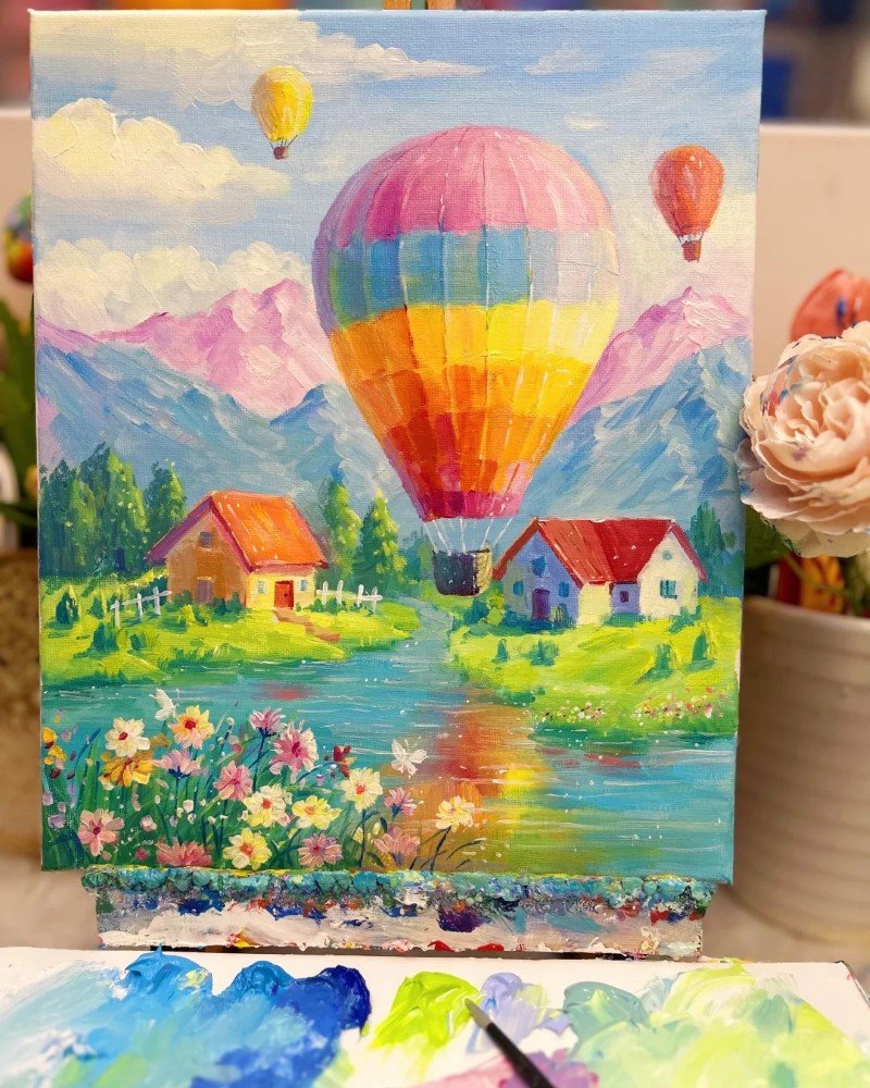 How to draw a hot air balloon flying