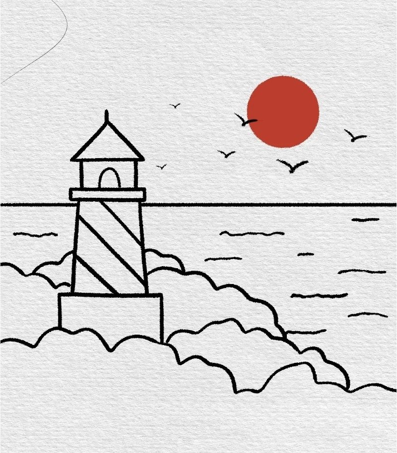 How to draw a lighthouse step by step 11