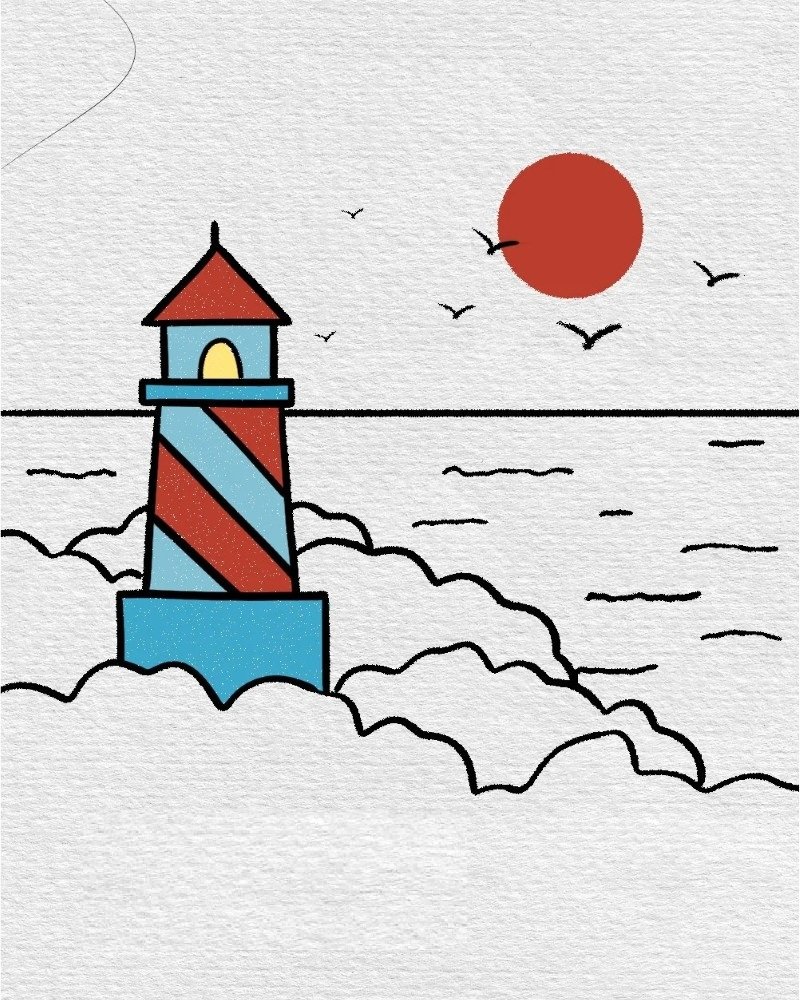 How to draw a lighthouse step by step