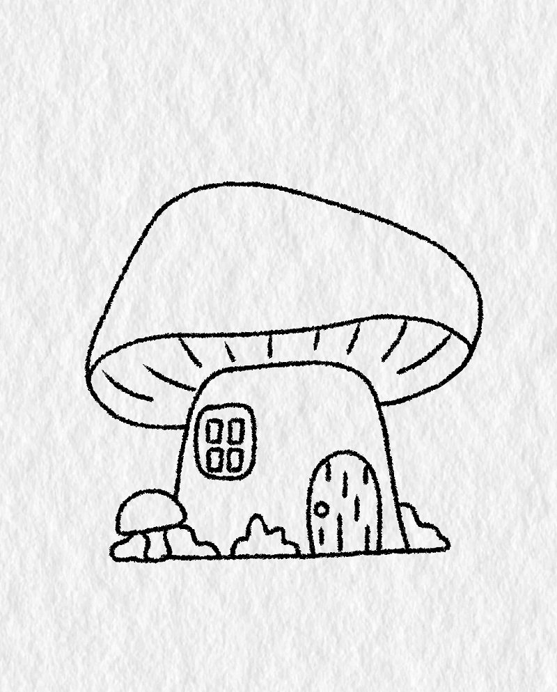 How to draw a mushroom house 4