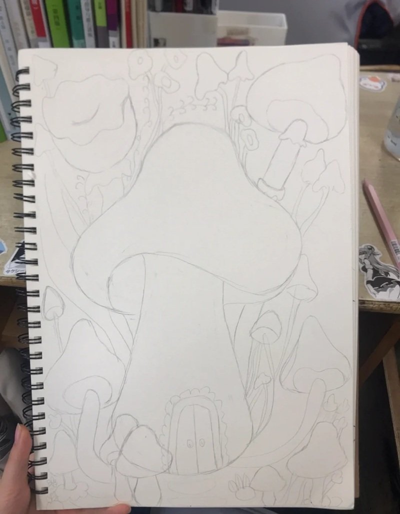 How to draw a mushroom house easy 1