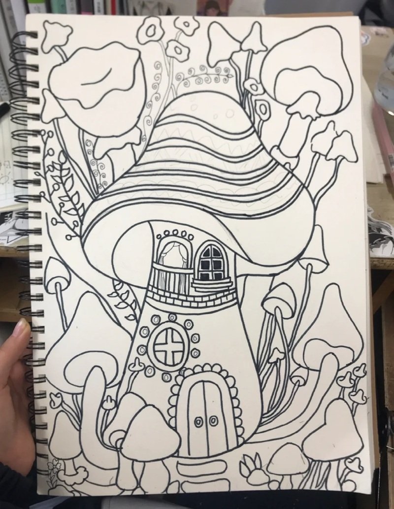 How to draw a mushroom house easy 3
