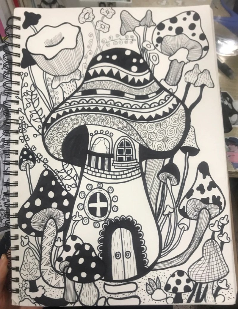 How to draw a mushroom house easy