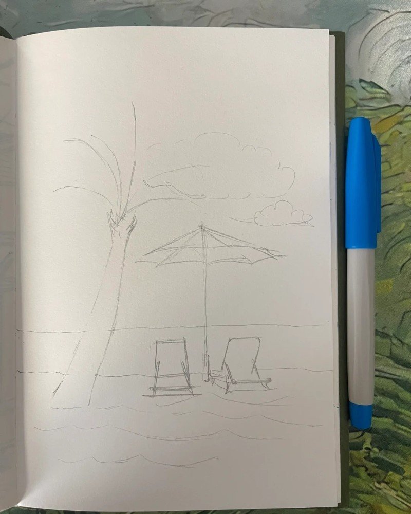How to draw a palm tree on a beach  1