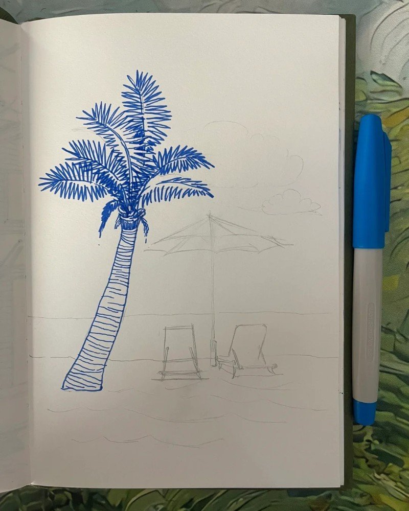 How to draw a palm tree on a beach 2