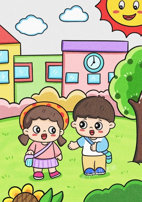 How to draw a school step by step