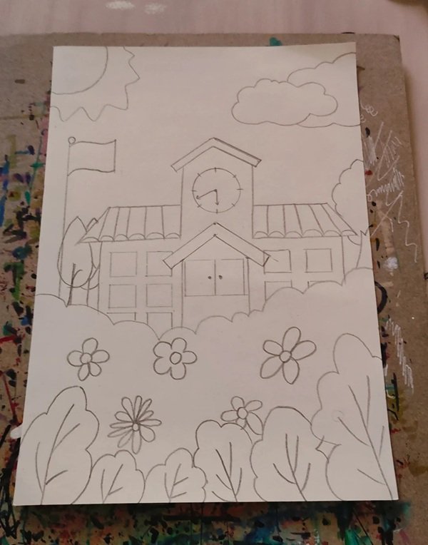 How to draw a school for kids 1