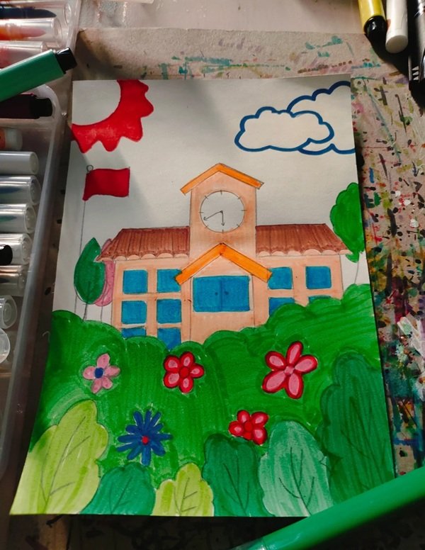 How to draw a school for kids 2