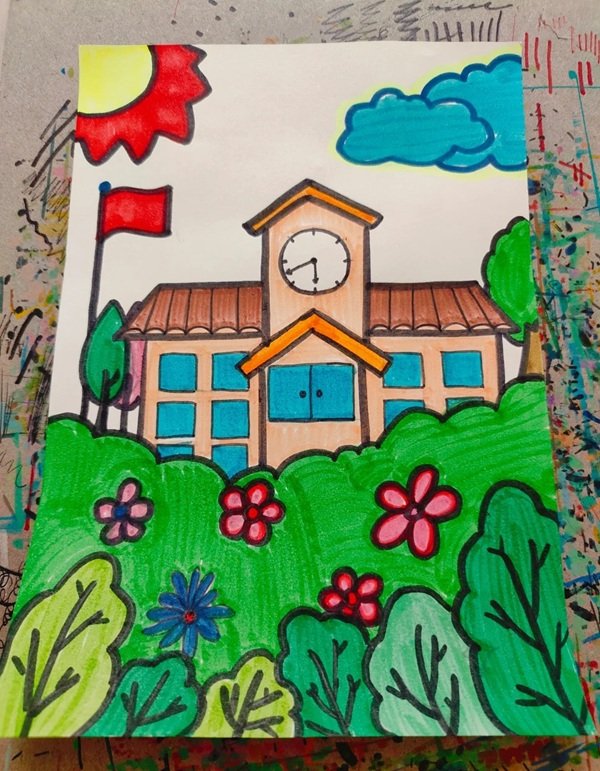 How to draw a school for kids
