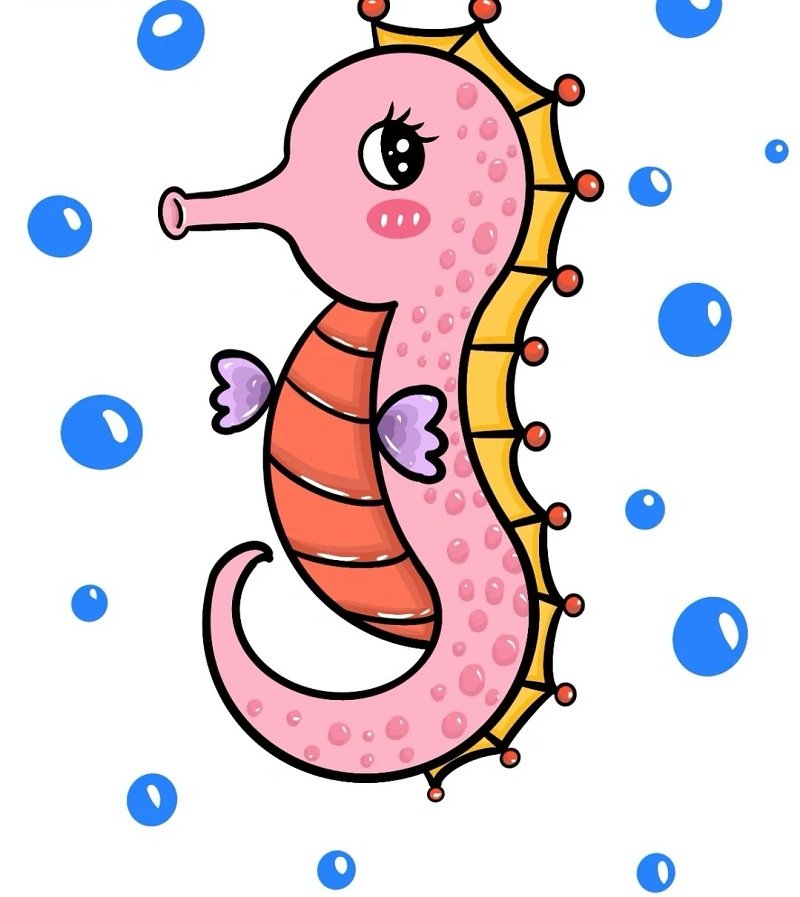 How to draw a Seahorse easy step by step