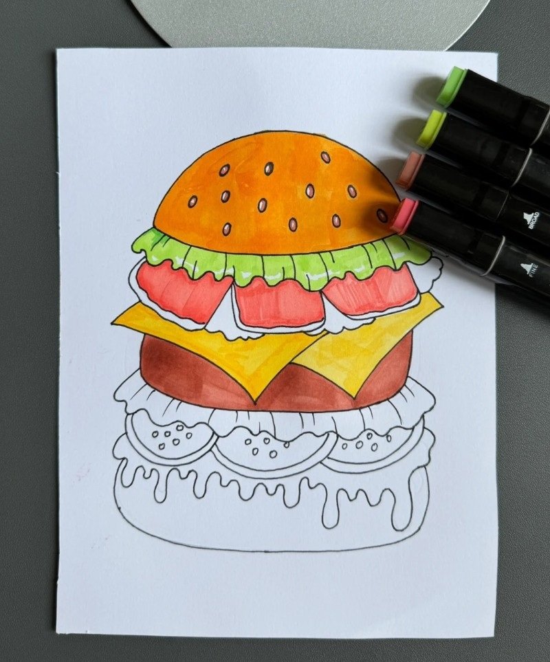 How to draw a easy burger 43
