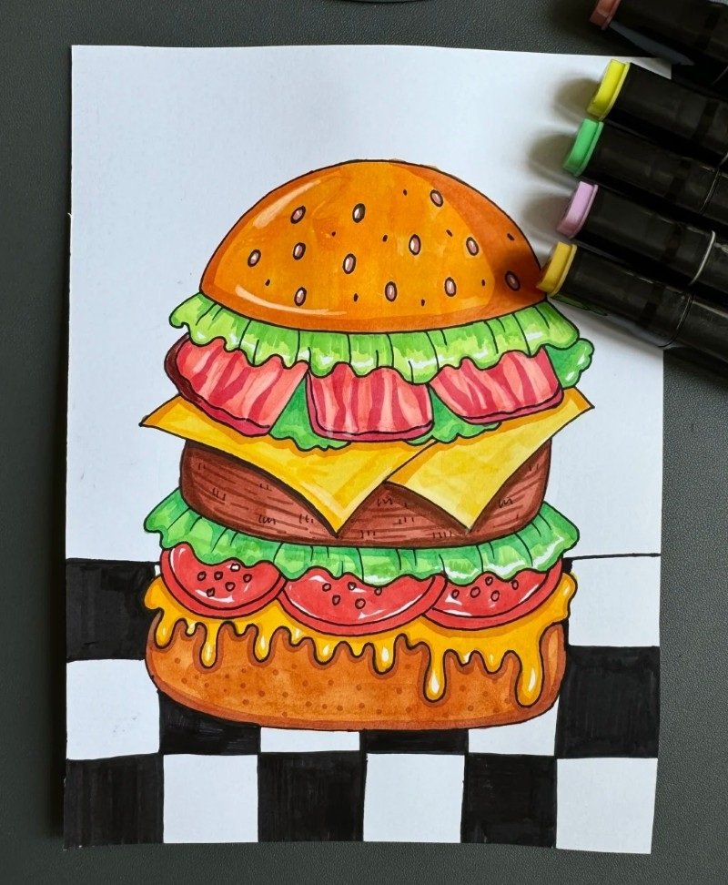 How to draw a easy burger 4