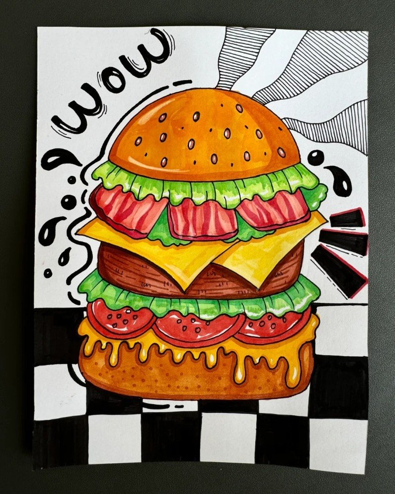 How to draw a easy burger 