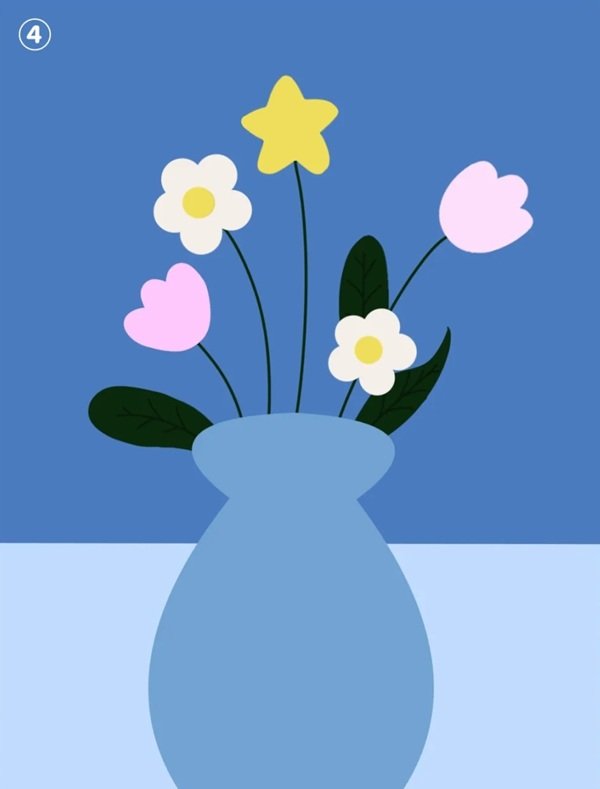 How to draw flowers in a vase 4