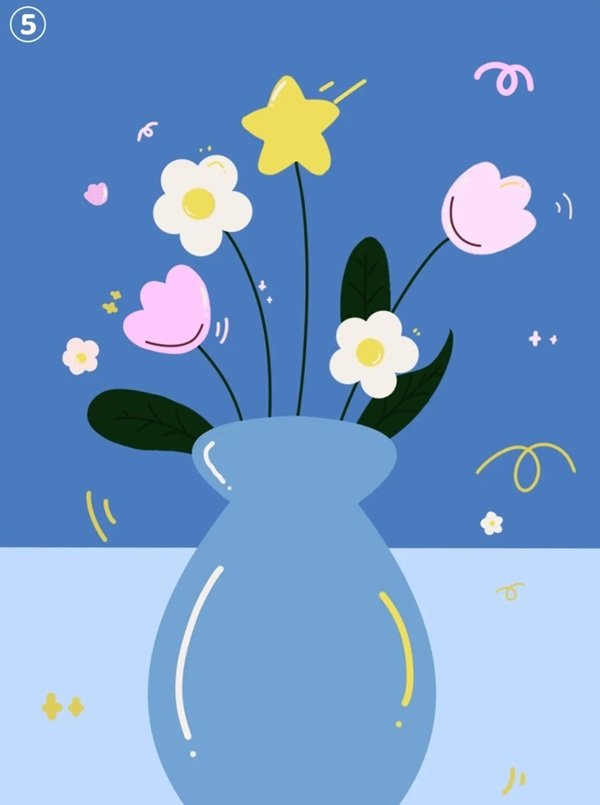 How to draw flowers in a vase