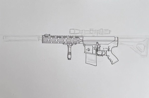 How to draw simple gun 3