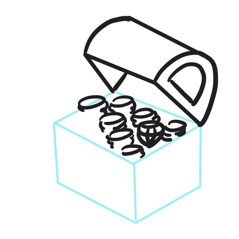 How to draw a cartoon treasure chest 4