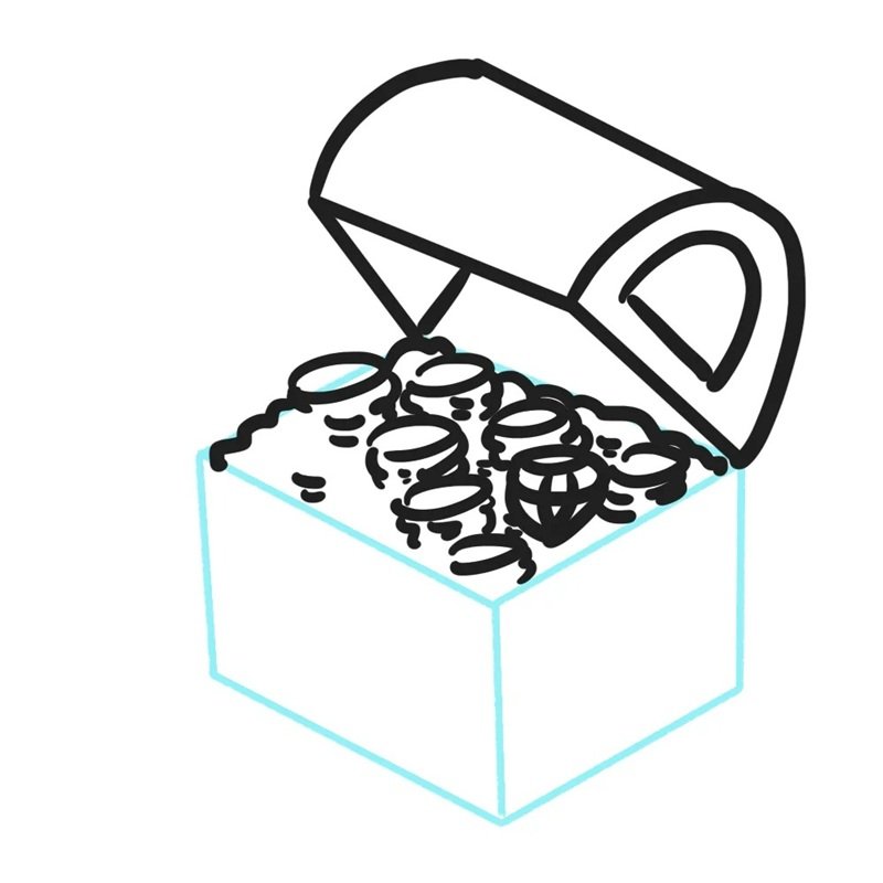 How to draw a cartoon treasure chest 5