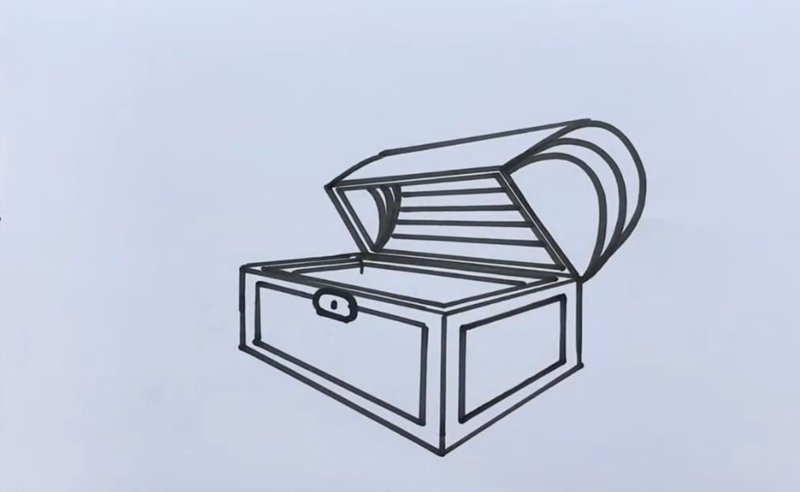 How to draw a open treasure chest 7