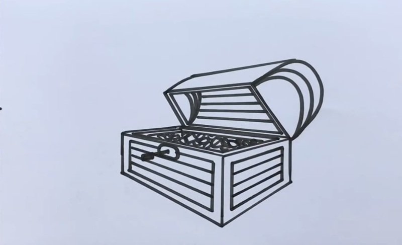 How to draw a open treasure chest 8
