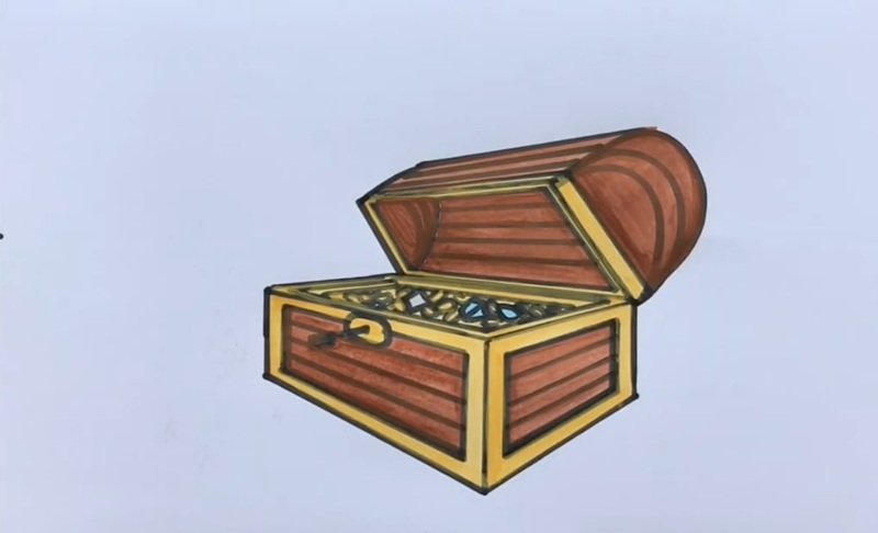 How to draw a open treasure chest 