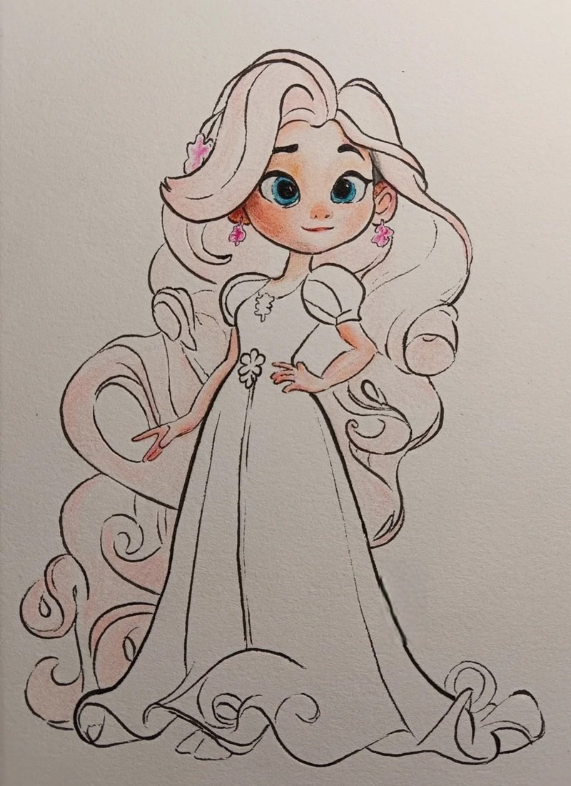 How to draw rapunzel step by step 8