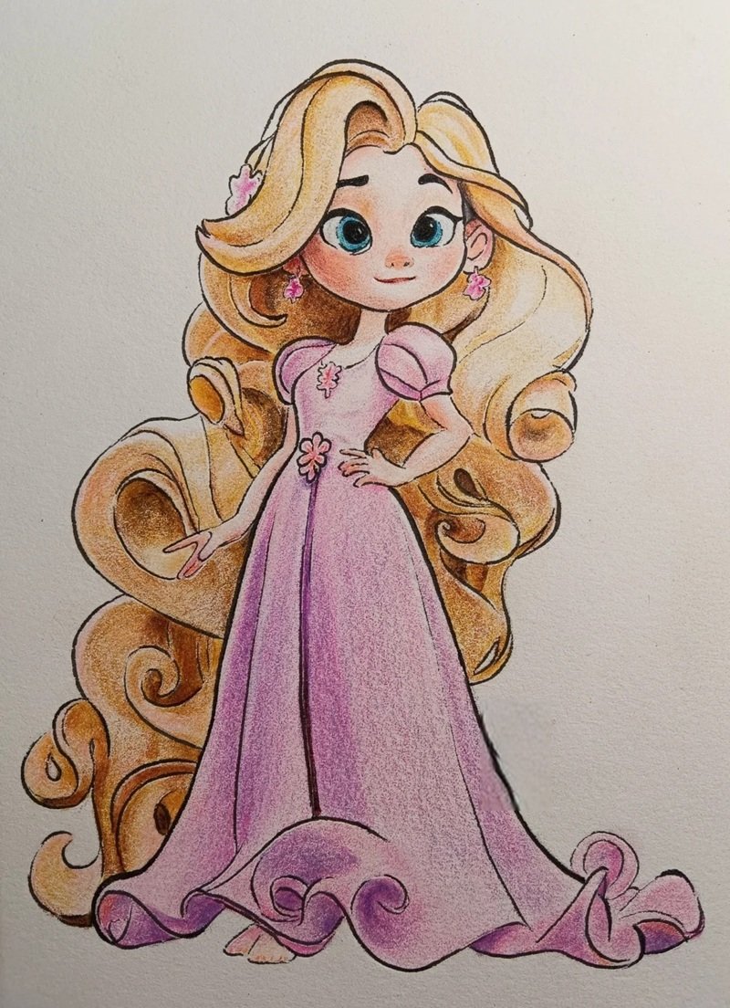 How to draw rapunzel step by step