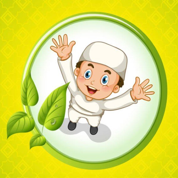 Muslim boy with happy face illustration